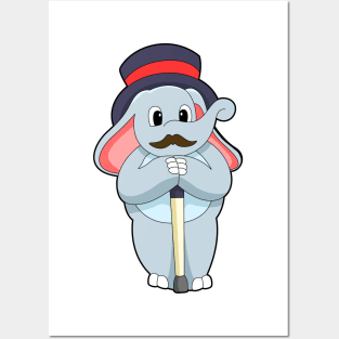 Elephant as Gentleman with Hat & Walking stick Posters and Art